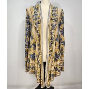 Anthropologie Guinevere Linen Cotton Pointed Floral Tapestry Cardigan S